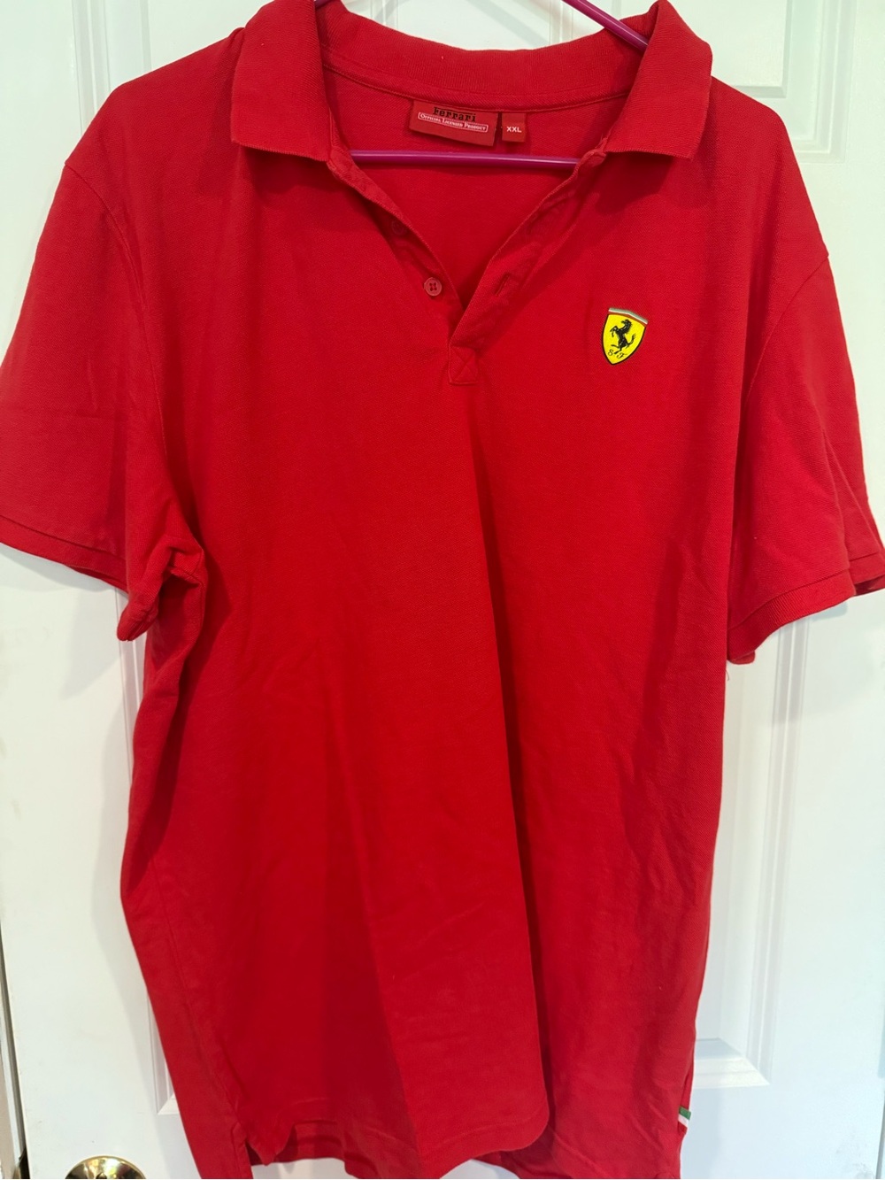 Ferrari Men's Red Polo Shirt with Yellow Shield Logo